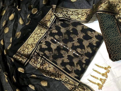 Banarsi Style Cotton Jacquard Dress with Cotton Jacquard Dupatta (DZ14205)