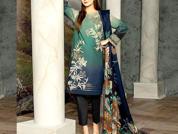 Heavy Embroidered Dhanak Dress with Dhanak Shawl Dupatta (DZ14347)