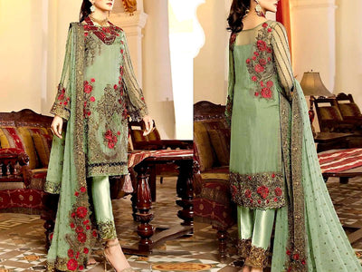 3D & Handwork Embroidered Chiffon Party Wear Dress 2022 (DZ14367)