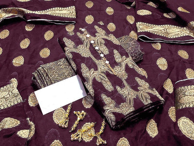 Banarsi Style Cotton Jacquard Dress with Cotton Jacquard Dupatta (DZ14390)