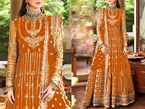 Handwork Heavy Embroidered Net Bridal Maxi Dress (DZ14676)