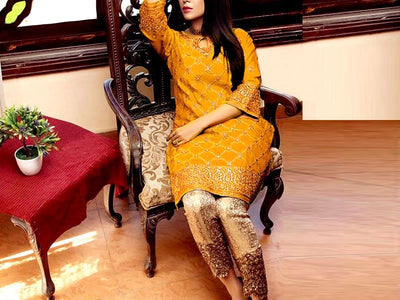 Embroidered Fancy Cotton Lawn Dress 2023 with Embroidered Bamber Chiffon Dupatta (DZ14783)