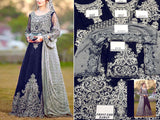 Handwork Heavy Embroidered Navy Blue Chiffon Maxi Dress (DZ14839)