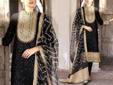 Embroidered Black Chiffon Party Wear Dress (DZ14897)