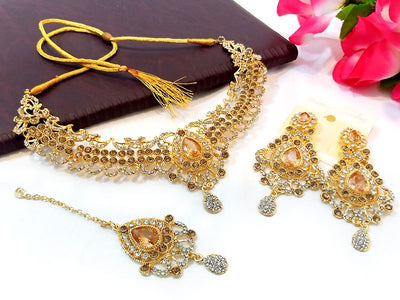 Party Wear Jewelry Set with Drop Earrings & Maang Tikka (DZ14954)