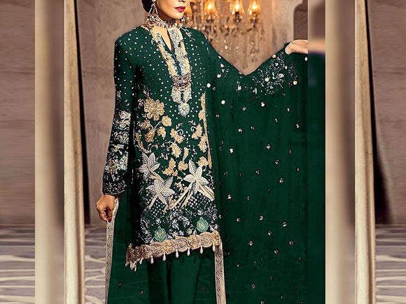 Handwork Embroidered Green Chiffon Wedding Dress (DZ14968)