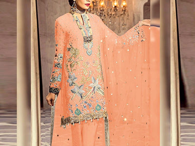 Handwork Embroidered Chiffon Party Wear Dress (DZ14969)