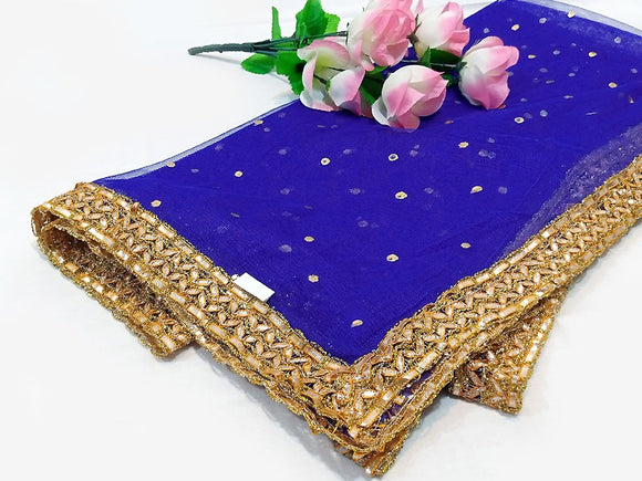 Gota Lace Net Dupatta - Blue (DZ14998)