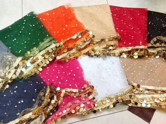 Fancy Coin Lace Net Dupatta of Your Color Choice (DZ15003)