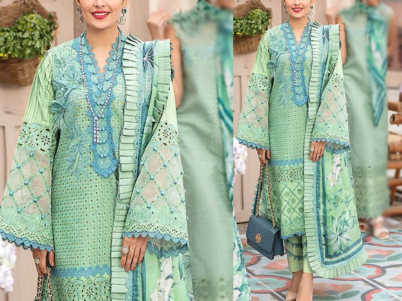 Luxury Schiffli Embroidered Lawn Dress with Digital Print Silk Dupatta (DZ15120)