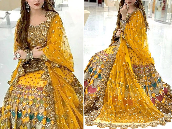 Mirror & Handwork Heavy Embroidered Net Bridal Lehenga Dress 2023 (DZ15167)