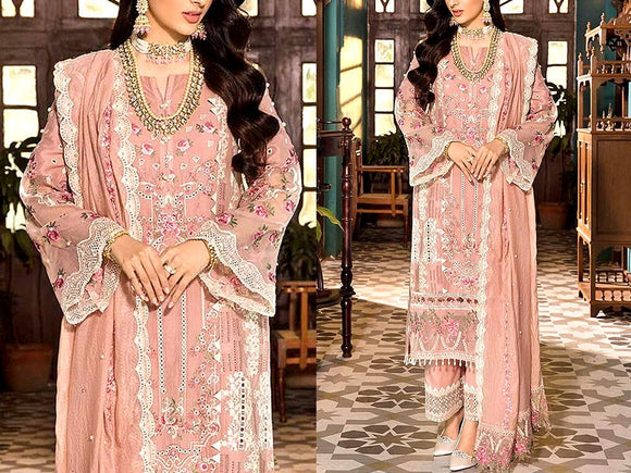 Heavy Embroidered Lawn Dress 2024 with Embroidered Net Dupatta (DZ15205)