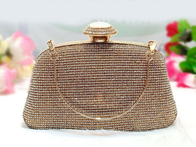 Luxury Diamante Crystal Golden Bridal Clutch Bag (DZ15222)