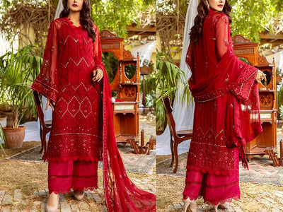 Embroidered Chiffon Wedding Dress 2022 with Embroidered Chiffon Dupatta (DZ15258)