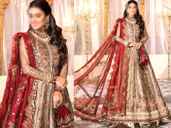 Handwork & Embroidered Khaddi Net Bridal Maxi Dress 2022 with Ready-to-Wear Dupatta (DZ15260)