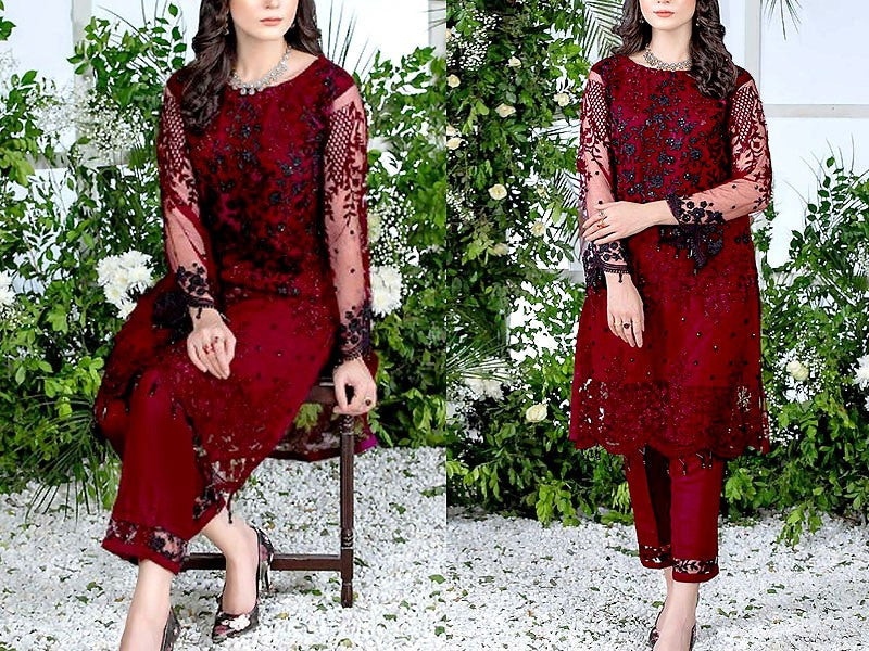 2-Piece Embroidered Fancy Net Party Wear Dress (DZ15261) DressyZone.com 2-Piece Embroidered Fancy Net Party Wear Dress (DZ15261) DressyZone.com