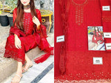 Embroidered Red Chiffon Party Wear Dress 2022 (DZ15301)