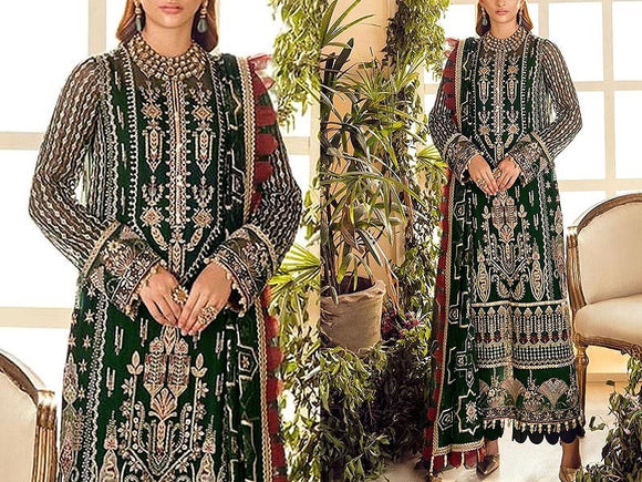 Heavy Embroidered Green Chiffon Wedding Dress 2024 (DZ15309)