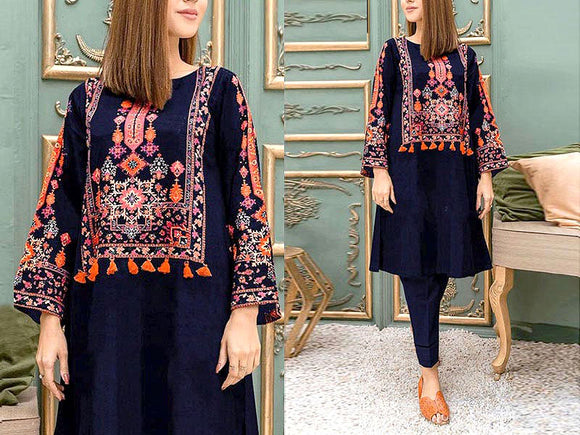 Readymade 2-Piece Embroidered Linen Dress (DZ15315)