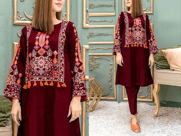 Readymade 2 Piece Embroidered Linen Dress DZ15316 DressyZone