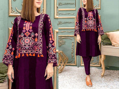 Readymade 2-Piece Embroidered Linen Dress (DZ15317)