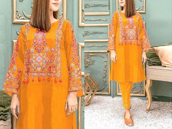 Readymade 2-Piece Embroidered Linen Dress (DZ15318)