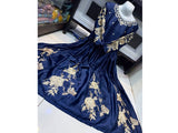 Readymade Embroidered Navy Blue Shamoz Silk Maxi (DZ15323)