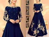 Readymade Embroidered Navy Blue Shamoz Silk Maxi (DZ15323)