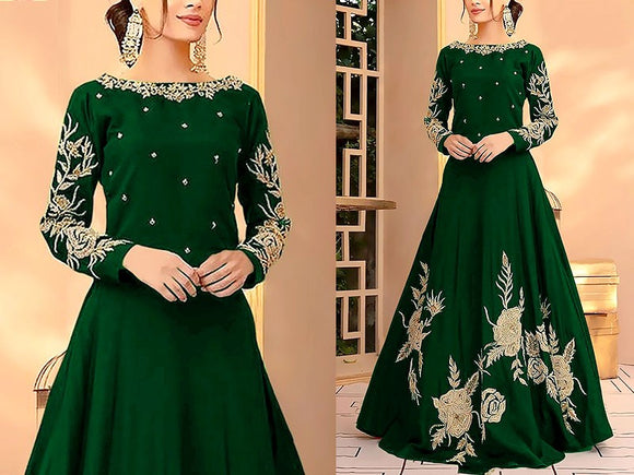 Readymade Embroidered Green Shamoz Silk Maxi (DZ15324)