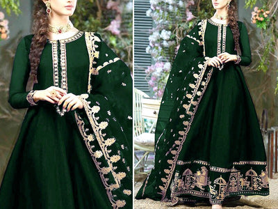 Readymade 3-Piece Embroidered Chiffon Maxi Dress with Embroidered Chiffon Dupatta (DZ15332)
