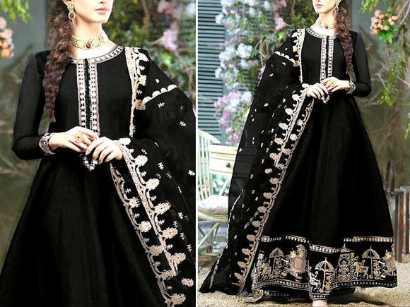 Readymade 3-Piece Embroidered Chiffon Maxi Dress with Embroidered Chiffon Dupatta (DZ15333)