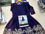 Readymade Embroidered Navy Blue Chiffon Maxi with Inner (DZ15363)