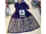 Readymade Embroidered Navy Blue Chiffon Maxi with Inner (DZ15363)