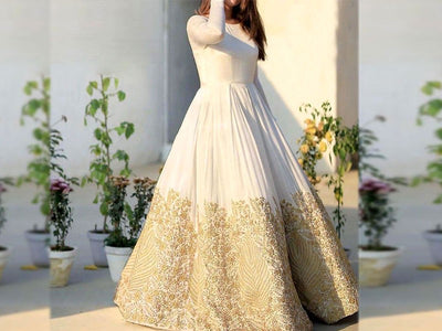 Readymade Embroidered White Chiffon Maxi with Inner (DZ15365)