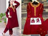 Readymade 2-Piece Embroidered Linen Suit 2022 (DZ15367)