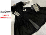 Readymade 2-Piece Embroidered Chiffon Maxi with Embroidered Silk Trouser (DZ15371)