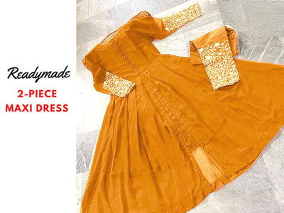Readymade 2-Piece Embroidered Chiffon Maxi with Embroidered Silk Trouser (DZ15373)