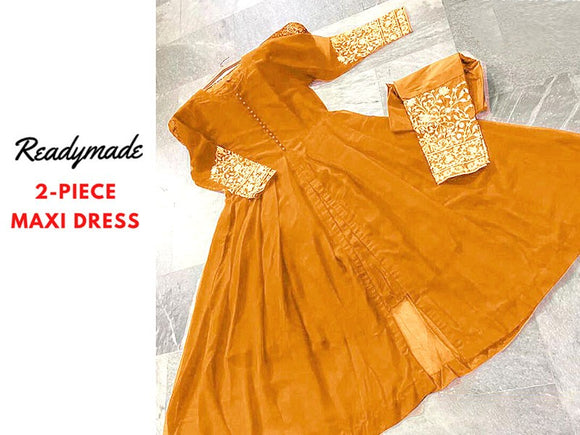 Readymade 2-Piece Embroidered Chiffon Maxi with Embroidered Silk Trouser (DZ15373)