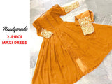 Readymade 2-Piece Embroidered Chiffon Maxi with Embroidered Silk Trouser (DZ15373)
