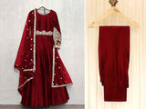 Readymade 3-Piece Embroidered Silk Maxi Dress with Embroidered Chiffon Dupatta (DZ15398)