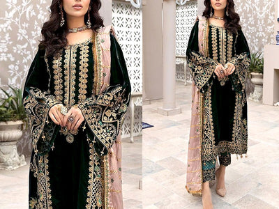 Embroidered Black Velvet Wedding Dress 2023 (DZ15404)