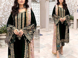 Embroidered Black Velvet Wedding Dress 2023 (DZ15404)
