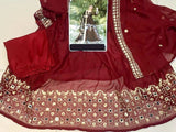 Readymade 3-Piece Mirror Work Embroidered Chiffon Maxi Dress with Chiffon Dupatta (DZ15411)