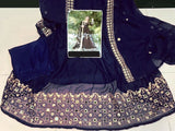 Readymade 3-Piece Mirror Work Embroidered Chiffon Maxi Dress with Chiffon Dupatta (DZ15412)
