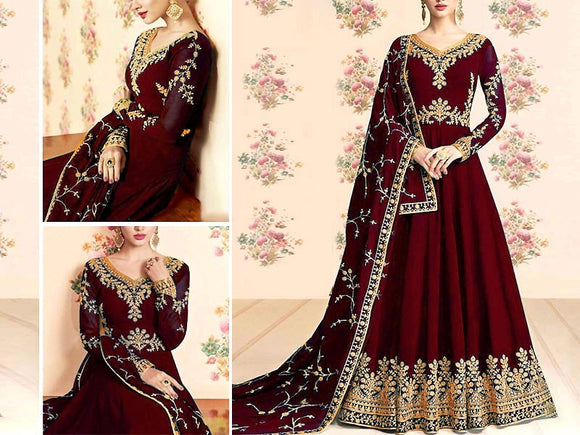 Indian Embroidered Chiffon Anarkali Style Maxi Dress 2022 (DZ15414)