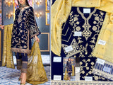 Handwork Embroidered Navy Blue Velvet Wedding Dress 2023 (DZ15431)