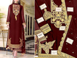 Elegant Embroidered Maroon Chiffon Party Dress 2024 (DZ15500)