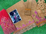 Embroidered Chiffon Wedding Dress with Embroidered Net Dupatta (DZ15504)