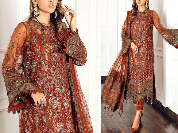Embroidered with Handwork Organza Party Wear Dress 2022 (DZ15511)