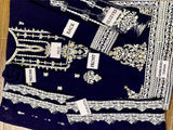 Handwork Heavy Embroidered Navy Blue Chiffon Wedding Dress 2024 (DZ15514)